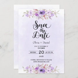 Moderne Paarse Floral Wedding Save the Date Kaart
