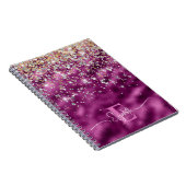 Moderne Paarse Folie Gouden Faux Glitter Monogram Notitieboek (Rechterzijde)