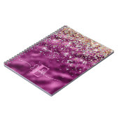 Moderne Paarse Folie Gouden Faux Glitter Monogram Notitieboek (Linkerzijde)