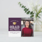 Moderne Paarse foto afstuderen aankondiging Briefkaart (Staand voorkant)