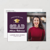 Moderne Paarse foto afstuderen aankondiging Briefkaart (Voorkant / Achterkant)