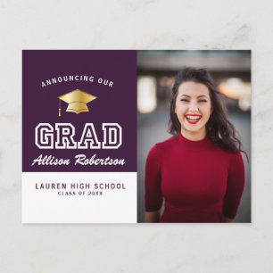 Moderne Paarse foto afstuderen aankondiging Briefkaart