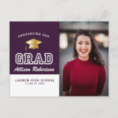 Moderne Paarse foto afstuderen aankondiging Briefkaart (Voorkant)