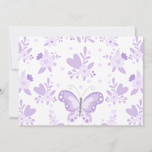Moderne Paarse foto Bloemenvlinder 1e verjaardag Kaart (Achterkant)
