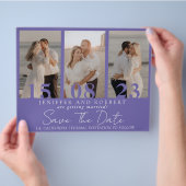 Moderne paarse foto-collage save the date kaart fl (Hand)
