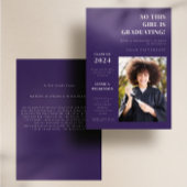 Moderne paarse foto college afstudeerfeest kaart