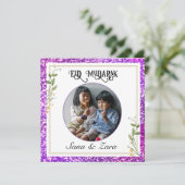 Moderne Paarse foto Eid Wenskaart voor Zuster Kaart (Staand voorkant)