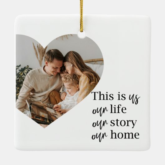 Moderne paarse foto- en familiefoto-cadeau keramisch ornament (Achterkant)