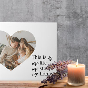 Moderne paarse foto- en familiefoto-cadeau tegeltje