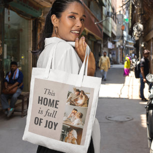 Moderne paarse foto- en familiefoto tote bag