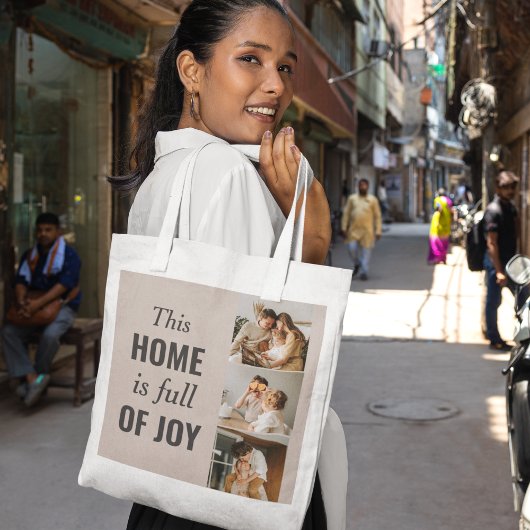 Moderne paarse foto- en familiefoto tote bag