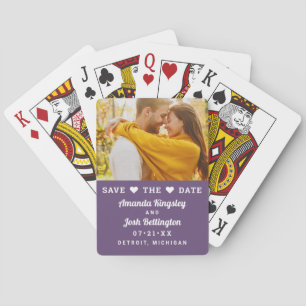 Moderne Paarse Foto Hart Save the Date Pokerkaarten