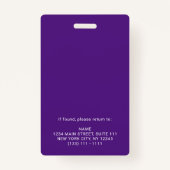 Moderne Paarse foto-ID Business Logo Employee Badge (Achterkant)