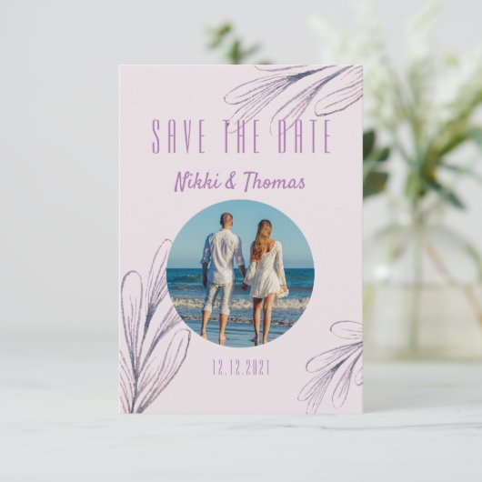 Moderne Paarse foto-scriptlegant Opslaan datum (Staand voorkant)