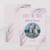 Moderne Paarse foto-scriptlegant Opslaan datum (Voorkant / Achterkant)