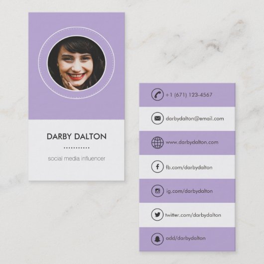 Moderne Paarse foto Sociale media Visitekaartje (Voorkant / Achterkant)