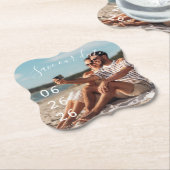 Moderne paarse foto Uniek sparen de Datum Kartonnen Onderzetters (Gekanteld)