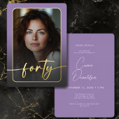 Moderne Paarse foto veertigste verjaardag Folie Uitnodiging