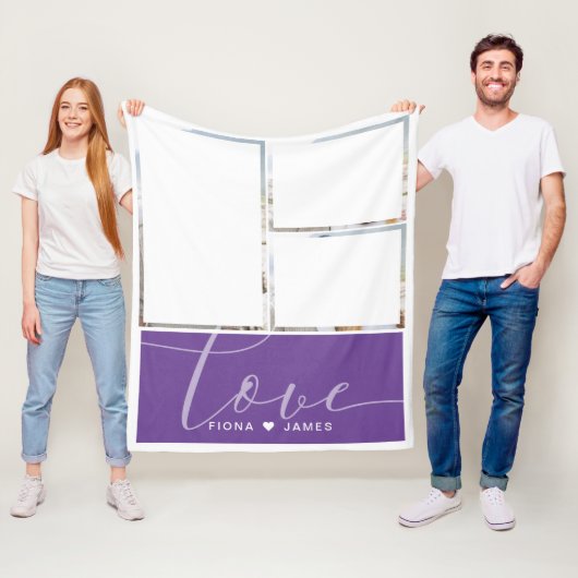 Moderne Paarse fotocollage-liefhebber gepersonalis Fleece Deken (In situ)