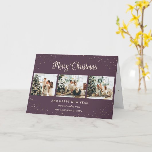 Moderne Paarse fotocollage voor kerst Kaart (Gele Bloem)
