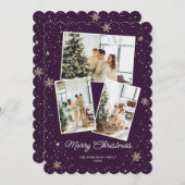 Moderne Paarse Fotocollage Vrolijke Kerstmis Kaart (Voorkant / Achterkant)