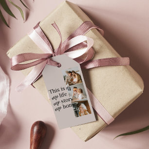 Moderne paarse foto's en familiekwart loffelijk cadeaulabel
