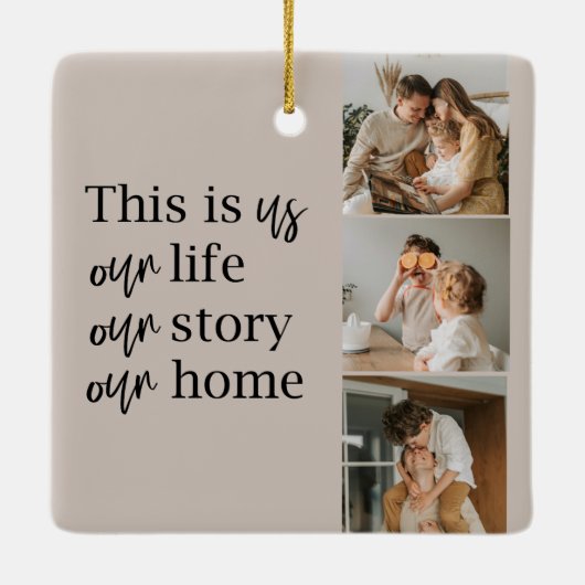 Moderne paarse foto's en familiekwart loffelijk keramisch ornament (Achterkant)