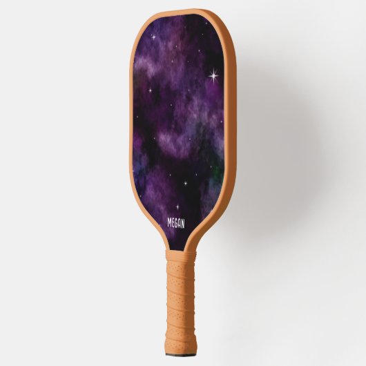 Moderne Paarse Galaxy Nebula Aangepaste naam Pickleball Paddle (Links)