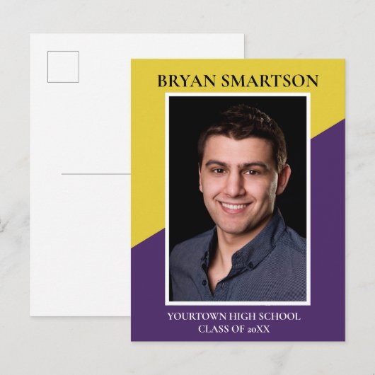 Moderne Paarse gele Afstuderen Foto aankondiging (Voorkant / Achterkant)