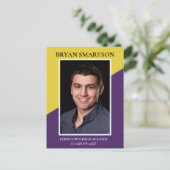 Moderne Paarse gele Afstuderen Foto aankondiging (Staand voorkant)