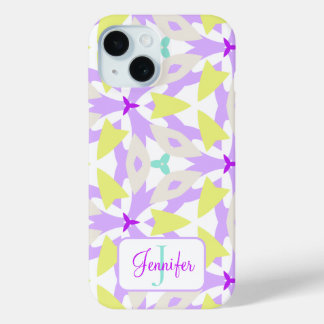 Moderne Paarse Gele en Mint Monogram Geometrisch iPhone 15 Case