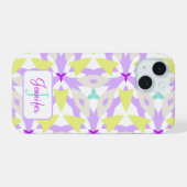 Moderne Paarse Gele en Mint Monogram Geometrisch iPhone 15 Case (Achterkant horizontaal)