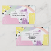 Moderne paarse, gele pastelpenseelpenseeldruppels visitekaartje (Voorkant / Achterkant)