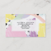 Moderne paarse, gele pastelpenseelpenseeldruppels visitekaartje (Achterkant)