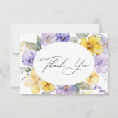 Moderne Paarse & Gele Violets Bloemen Huwelijk Bedankkaart (Voorkant)