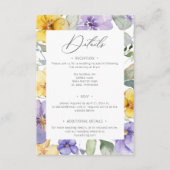 Moderne Paarse & Gele Violets Bloemen Huwelijk Informatiekaartje (Voorkant)