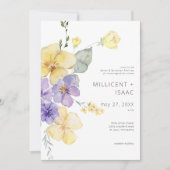 Moderne Paarse & Gele Violets Bloemen Huwelijk Kaart (Voorkant)