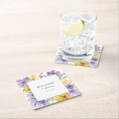 Moderne Paarse & Gele Violets Bloemen Huwelijk Kartonnen Onderzetters (Insitu)