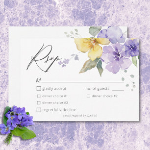 Moderne Paarse & Gele Violets Bloemen Huwelijk RSVP Kaartje