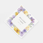 Moderne Paarse & Gele Violets Bloemen Huwelijk Servet (Hoek)