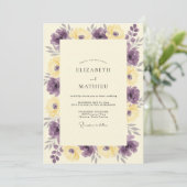 Moderne Paarse Gele Wilde Bloemen Bruiloft Kaart (Staand voorkant)