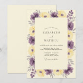 Moderne Paarse Gele Wilde Bloemen Bruiloft Kaart (Voorkant / Achterkant)