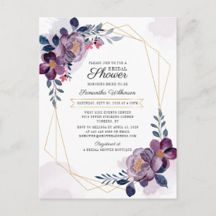 Moderne Paarse Geometrische Blush Bloemige Bruilof Uitnodiging Briefkaart