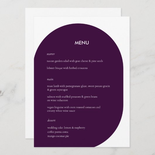 Moderne Paarse geometrische grafische bruiloft Menu (Voorkant / Achterkant)