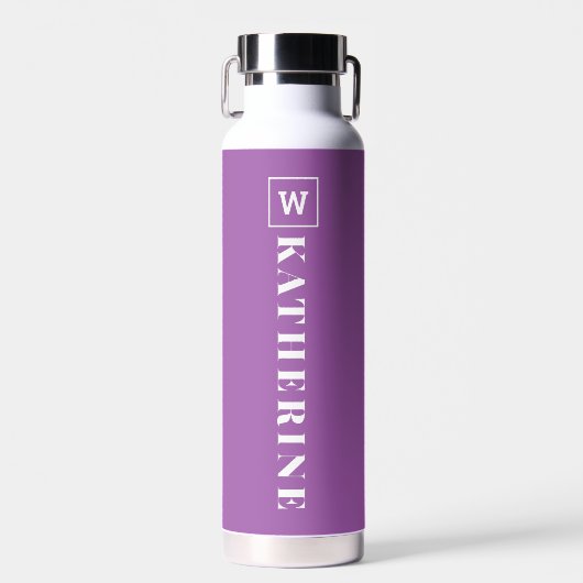 Moderne Paarse Gepersonaliseerde Naam Monogram Een Waterfles (Voorkant)