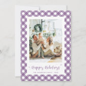 Moderne Paarse geruite kalligrafie foto Feestdagenkaart (Voorkant)