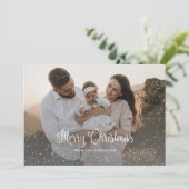 Moderne Paarse geruite sneeuwfoto Vrolijk kerstfee Feestdagenkaart (Staand voorkant)