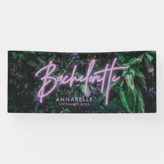 Moderne paarse girale neonbachelorette banne spandoek (Horizontaal)