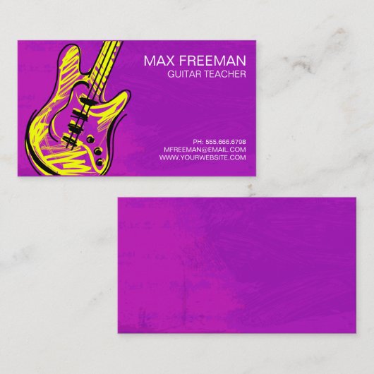 Moderne Paarse gitaarleraar Visitekaartje (Voorkant / Achterkant)