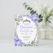 Moderne Paarse Glam Silver Tiara Quinceañera Briefkaart (Staand voorkant)
